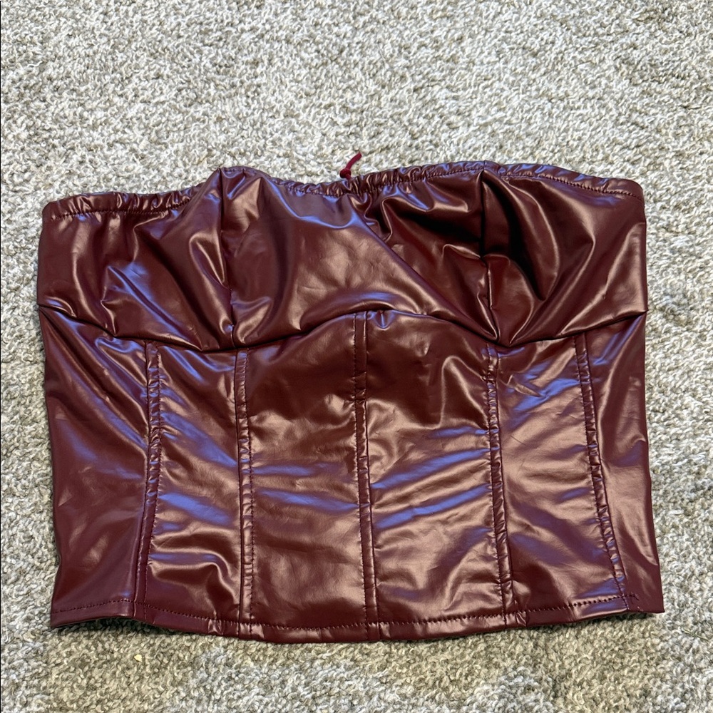 Burgundy Faux Leather Corset Top